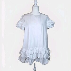 ENGLISH FACTORY Ruffled Babydoll Mini Dress in White - Size small